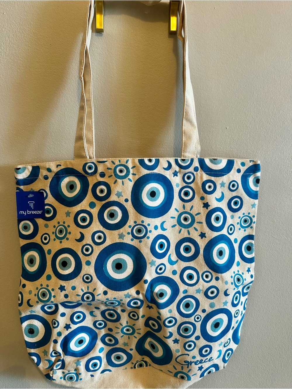EVIL EYE TOTE BAG - ORIGINAL FROM SANTORINI GREECE. 15” x 16”